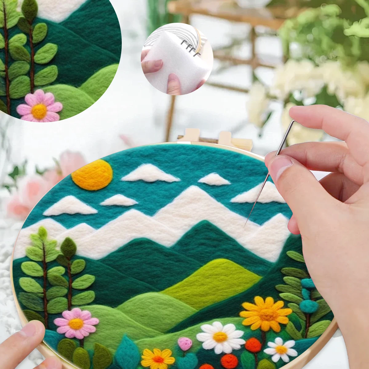 

SDOYUNO Wool Felt Painting Kit Diy Craft Supplies Landscape Cross Stitch Wool Felting Tools Needles For Fleece And Felt Handmade