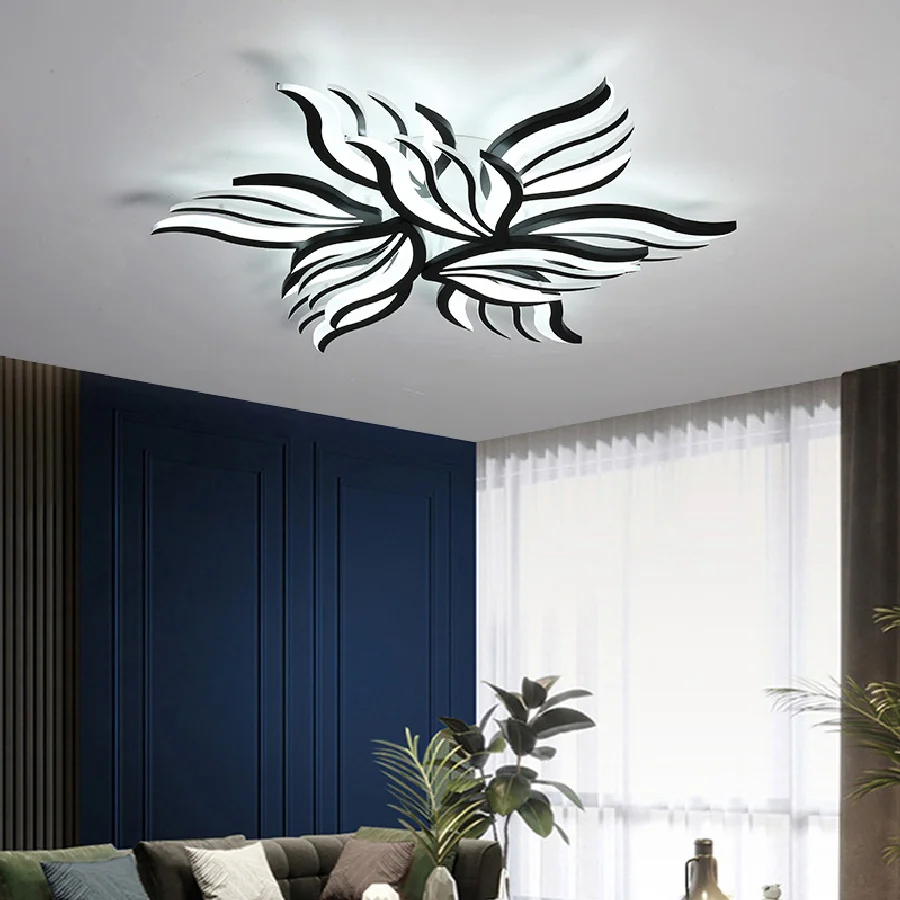 

Black / White Simple Modern LED Ceiling Light Study Dining Living Room Big Panel Lamp Creative Petal Bedroom Kitchen Art Fixture