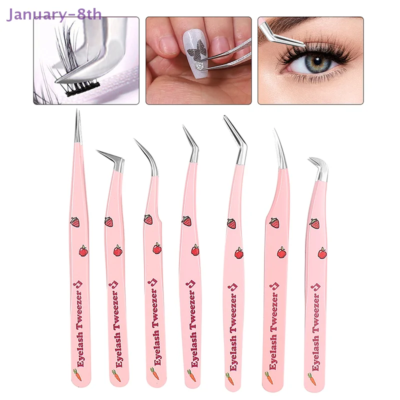 Eyelash Tweezers Extension Clip Stainless Steel Anti-Static Superhard High Precision Tweezers Fiber Tips Makeup Tools