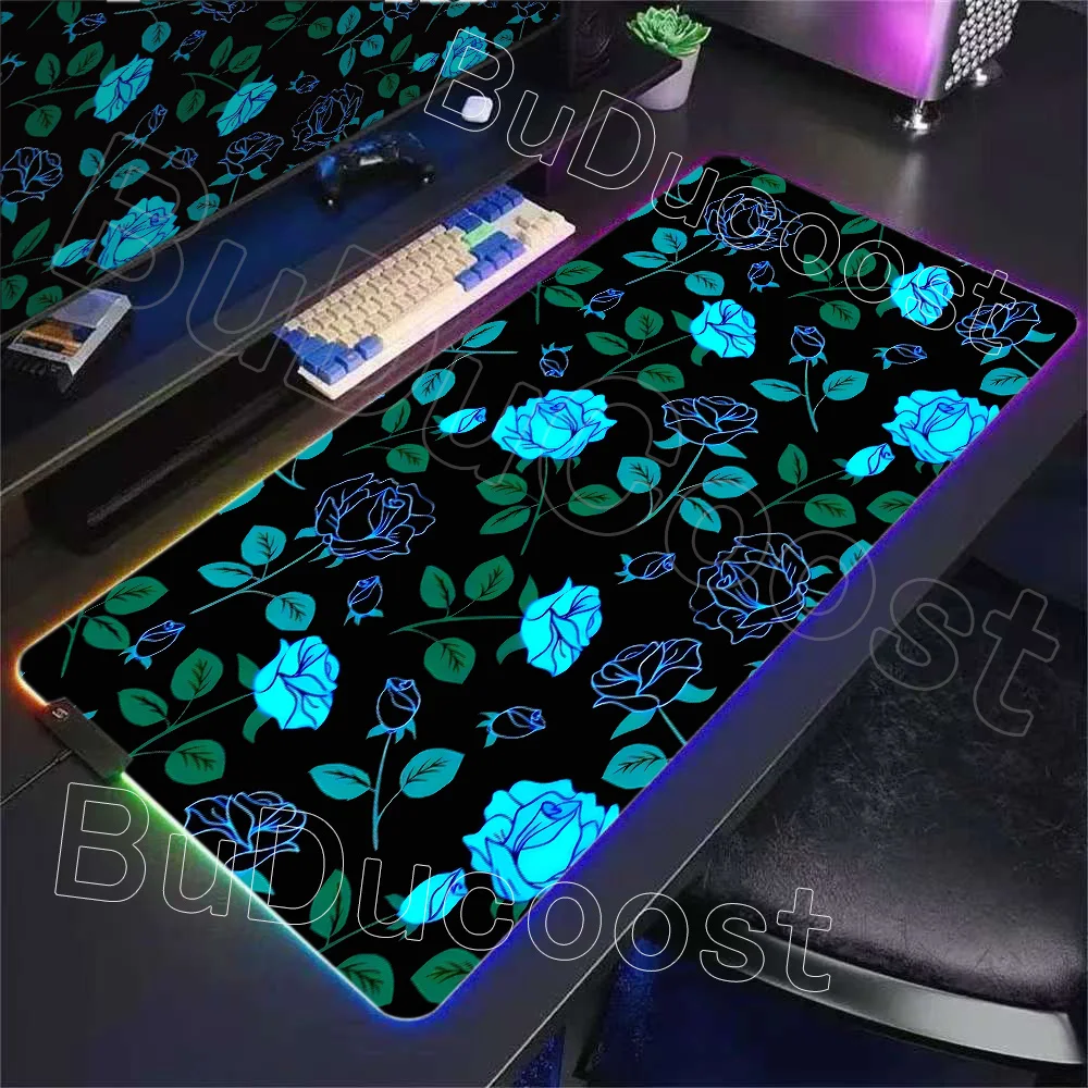 

RGB LED Floral Plants Mousepad Rubber XXL Cartoon Anime Gaming Mouse Pad Keyboard Mouse Mats Desk Mat Accessories Mouse Carpet