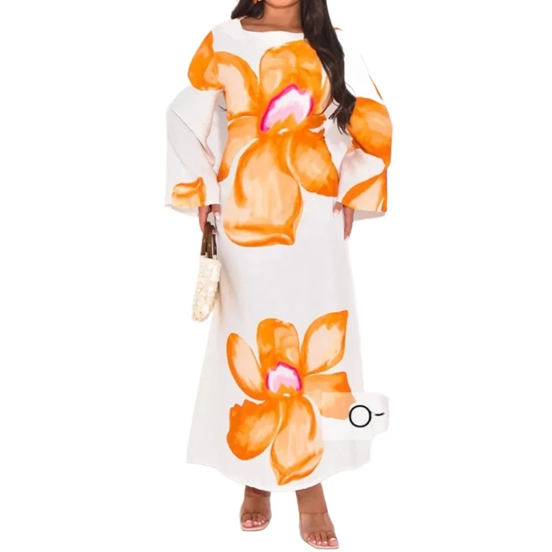 

Loose Features Flowy Long Sleeves Printed Maxi Dress Woman Clothing Dresses for Women 2025 Elegant Long Dress