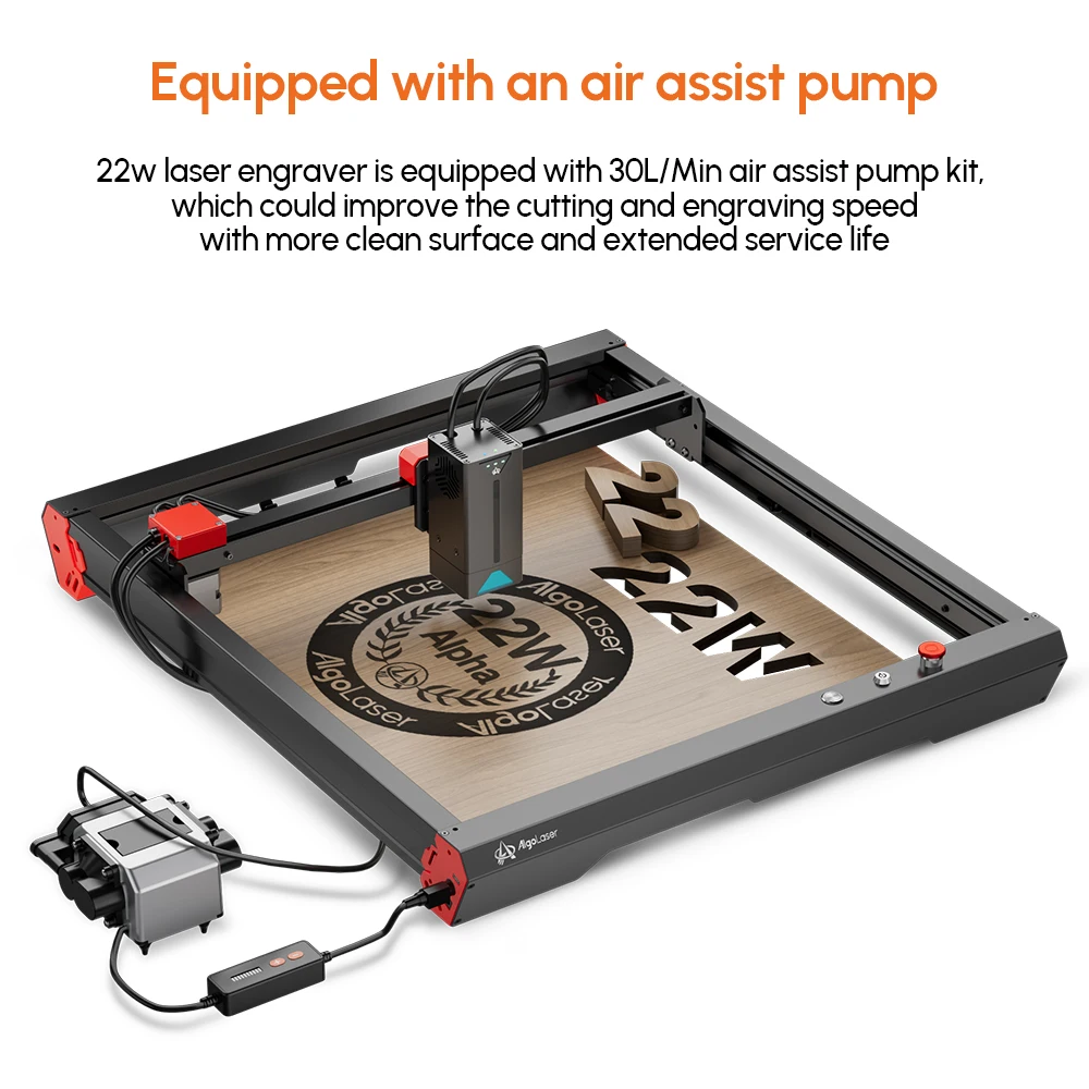 Small Business AlgoLaser Alpha 22W Laser Engraver Cutter with Air Assist Quad-core Diode Laser Offline Engraver Cutter 400x400mm