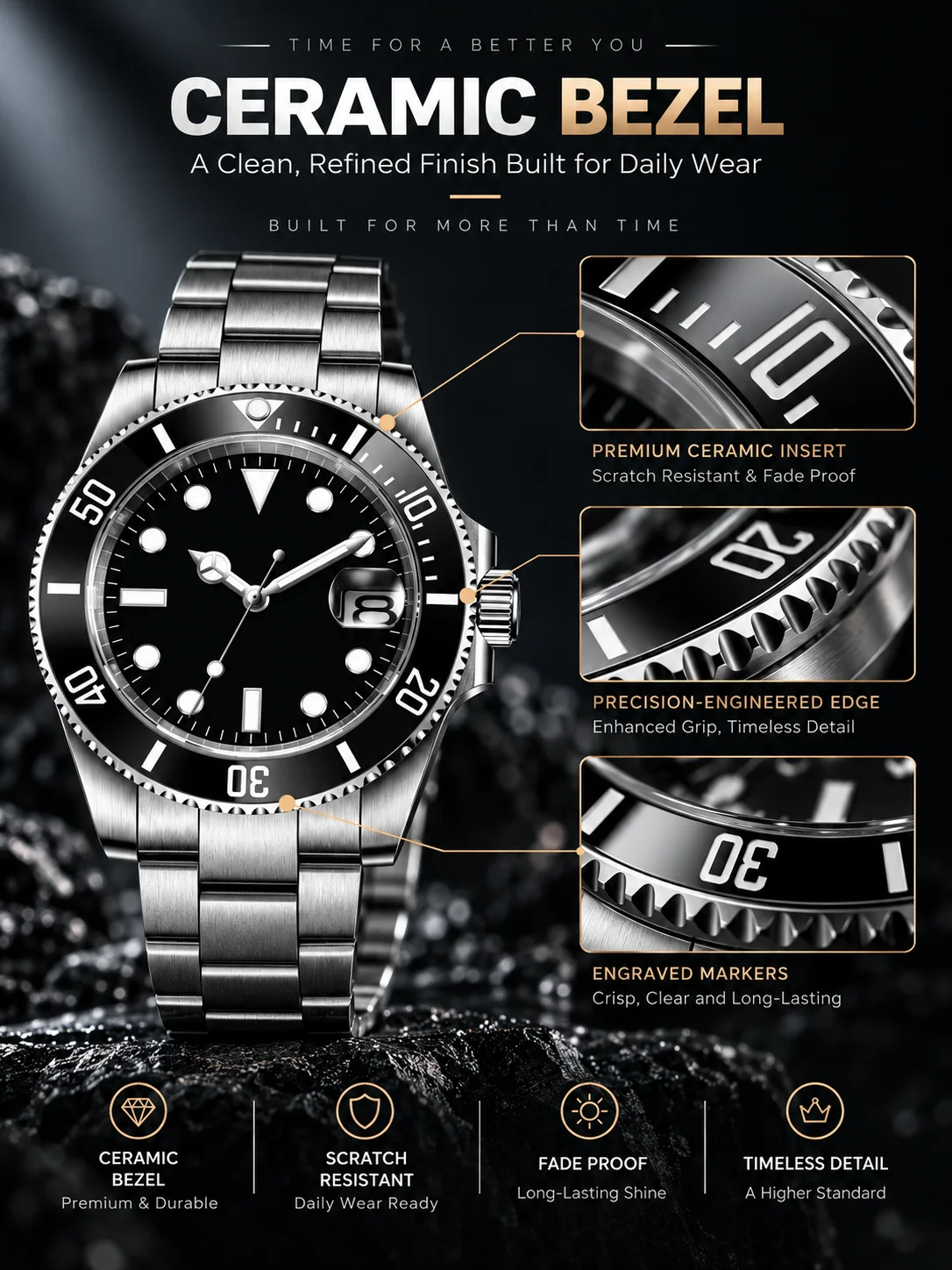 CORGEUT Custom Logo Automatic Watch Men NH35 Miyota Sapphire Crystal Ceramic Bezel 100M Waterproof Luminous Steel Wristwatch