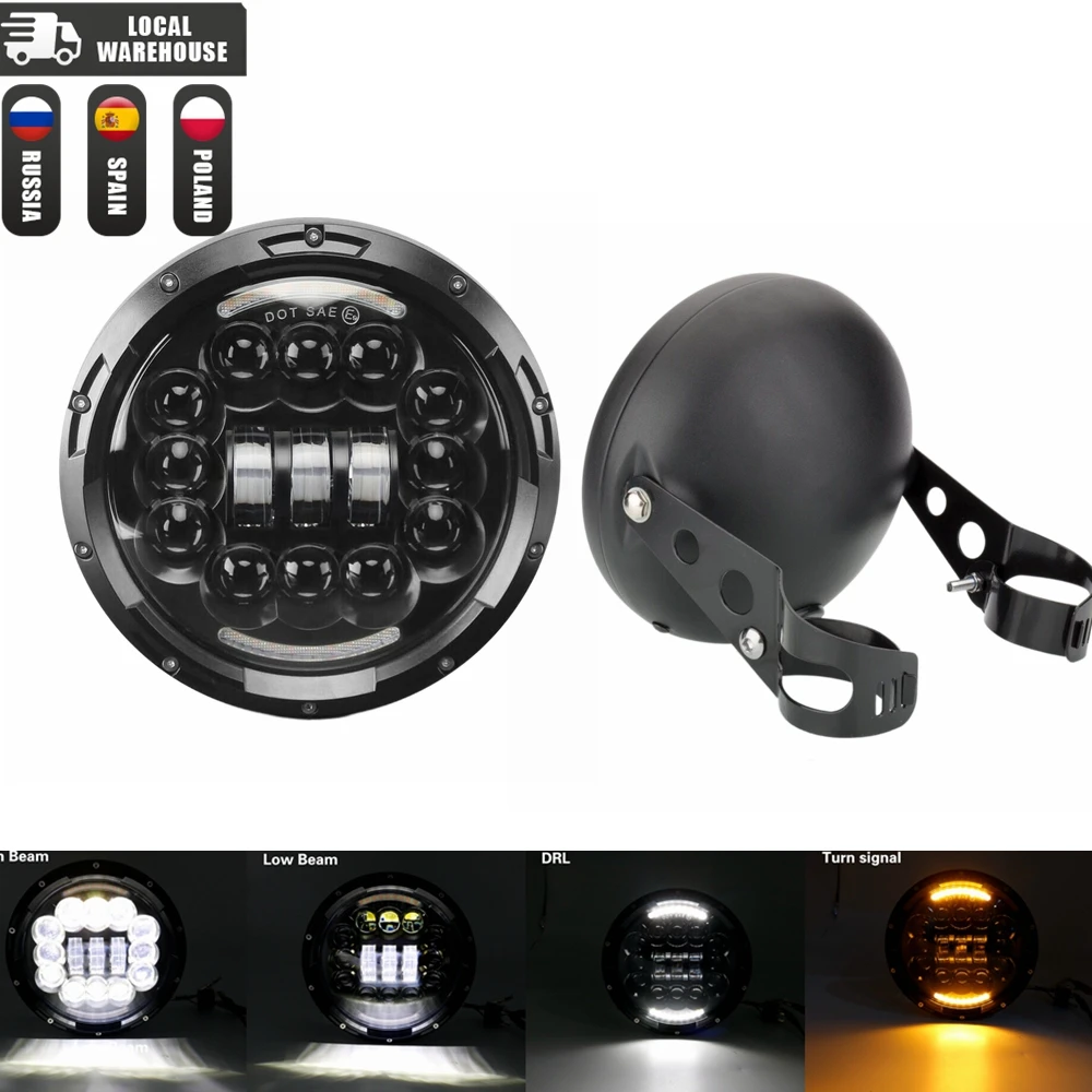 Universele 7 "Led Motorfiets Koplamp DRL H4 Koplamp Voor Honda Yamaha Suzuki Victory Kawasaki 7.5 Inch Lamp Behuizing Accessoires