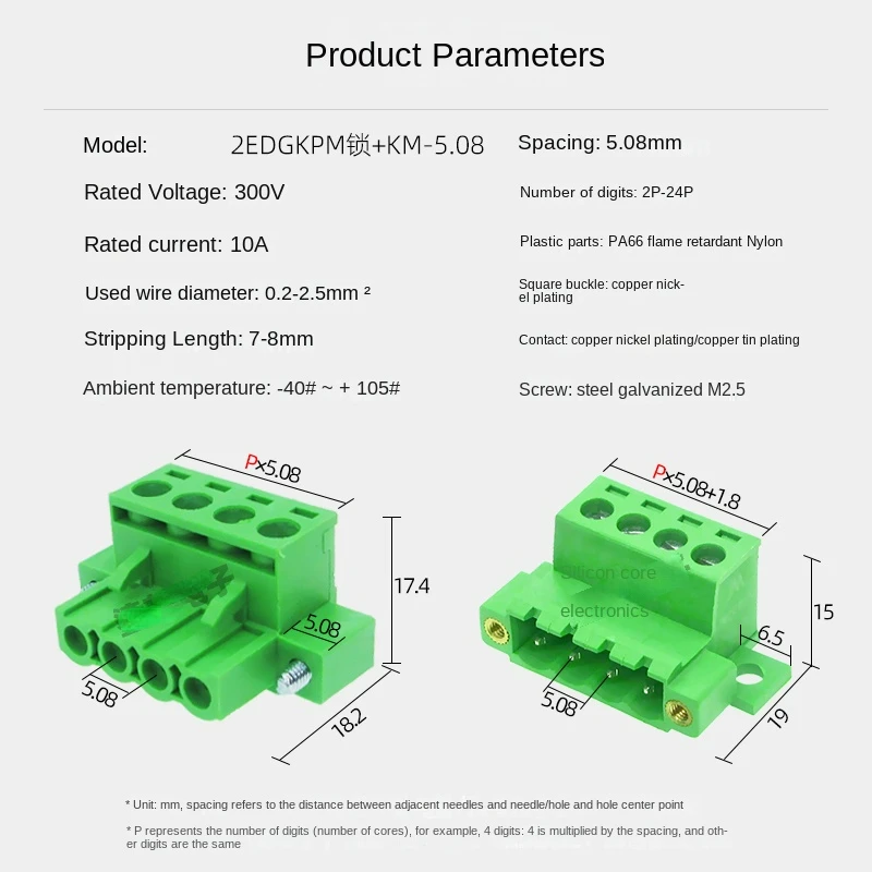 5sets fixed panel solderless 2EDGKPM-5.08mm plug-in with ear lock 2EDGRKC plug-in terminal 2p-20pin