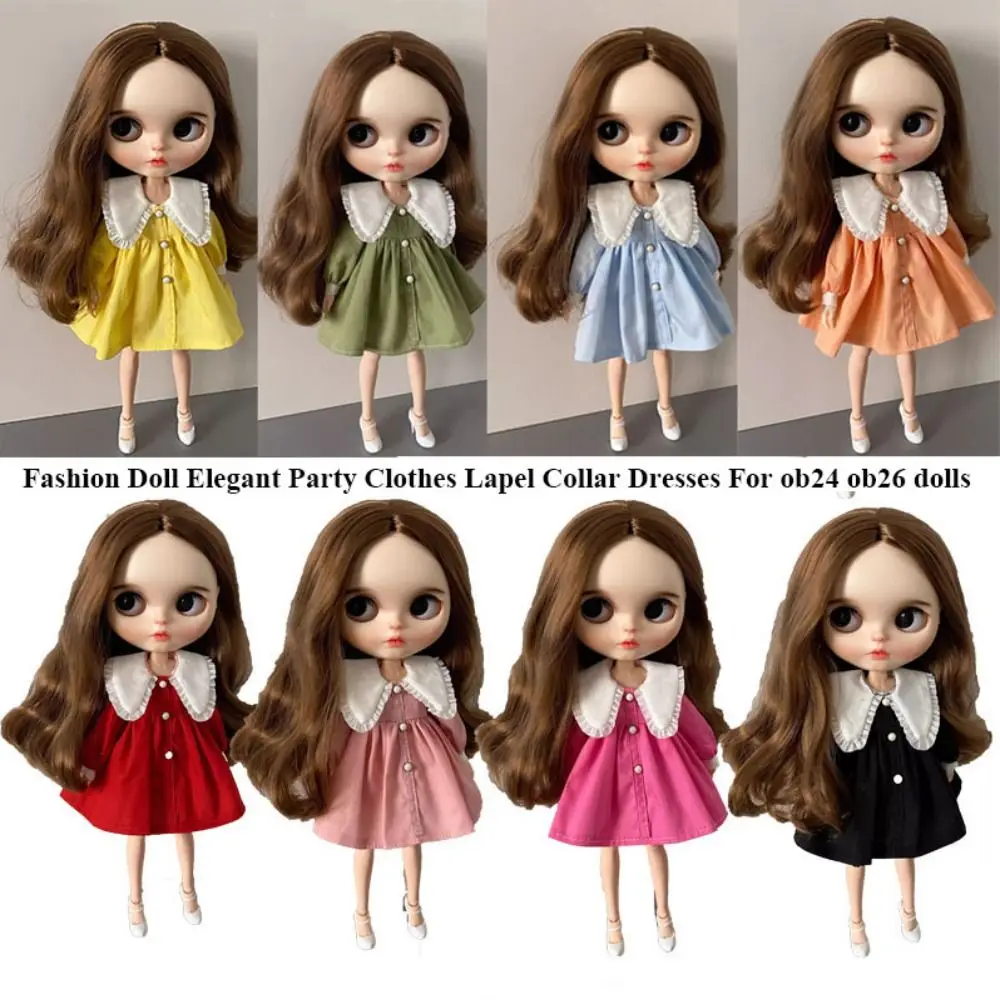 

Модные платья с воротником с лацканами, элегантная повседневная одежда, кукольные платья принцессы для ob24 ob26, куклы для кукол Блайт, детские игрушки, подарки