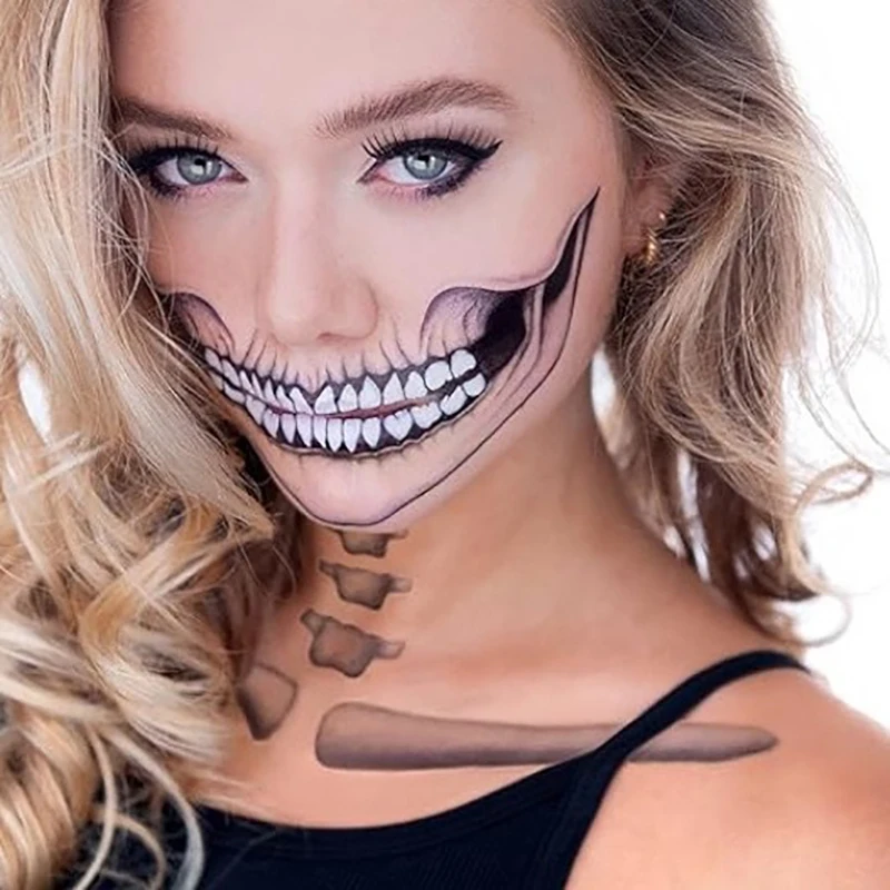 Temporary Tattoos Halloween Makeup 1 Sheets Horror Clown Mouth Stickers Halloween Face Body Makeup Waterproof Realistic Scar