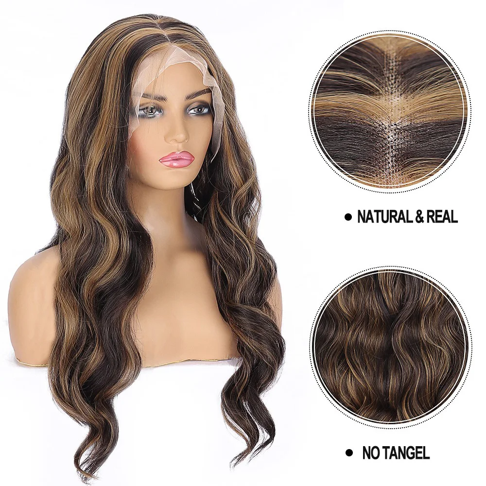 Evidenziare P4/27 13x4 onda del corpo HD trasparente parrucche anteriori in pizzo capelli sintetici Ombre miele biondo onda del corpo parrucche frontali in pizzo