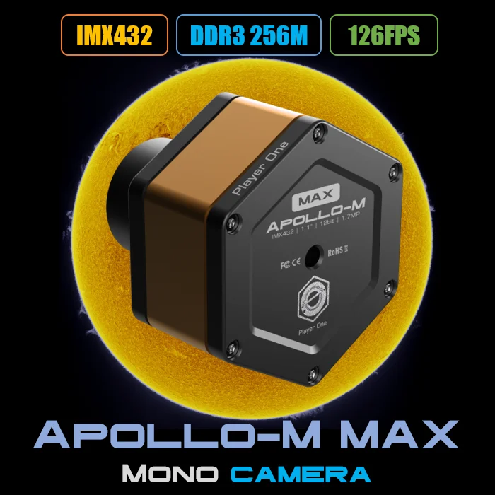 Player one Apollo-M Max imx432, USB 3.0, mono camera design for focus on solar imaging LD2101A