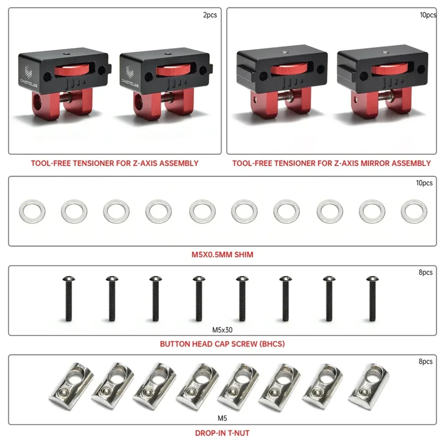 CNC Tool-Tensioner for Voron 2.4 R1 R2 3D Printers Precision CNC Machined Front Rollers Z-Axis Tensioner for Voron Accessories