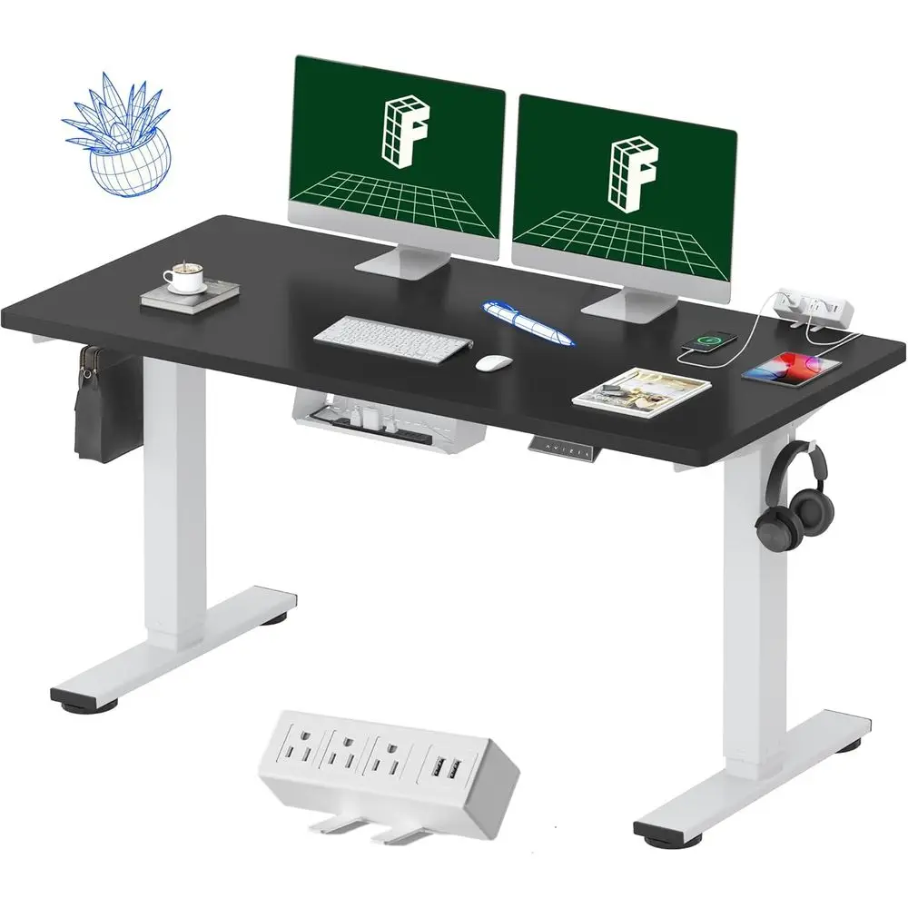 

Electric Height-Adjustable Standing Desk, 55 x 28 with Clamp Power Strip and Cable Management, White and Black Desktop (2-Pack)