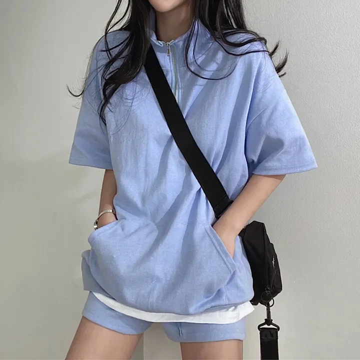 Women Casual Short Sleeves Korean 2 Piece Shorts Sets 2024 New Y2k Outdoor Laple T-shirt Shorts Suits Fashion Female Clothing