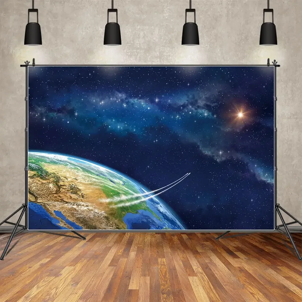 MOON.QG Galaxy Nebula Planet Backdrop for Photography Universe Outer Space Star Background Boys Birthday Party Decoration Props