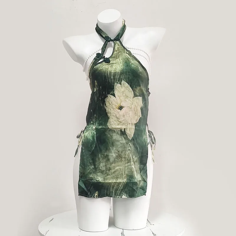 

Sexy Anime Lingerie Chinese Cheongsam Cosplay Uniform Pearl Bodycon Mini Dress Qipao Dress Halloween Night Clubwear Temptation