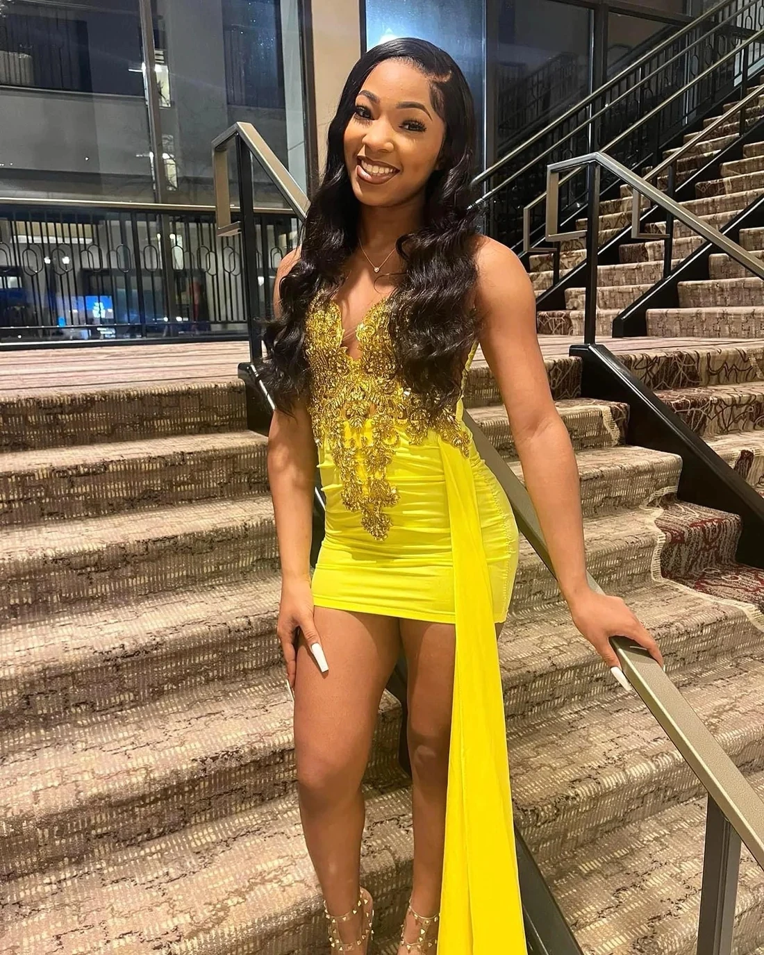 

Sheer Yellow Diamond Short Prom Dresses Black Girls Sexy Birthday Party Dresses African Mini Cocktail Dresses Homecoming