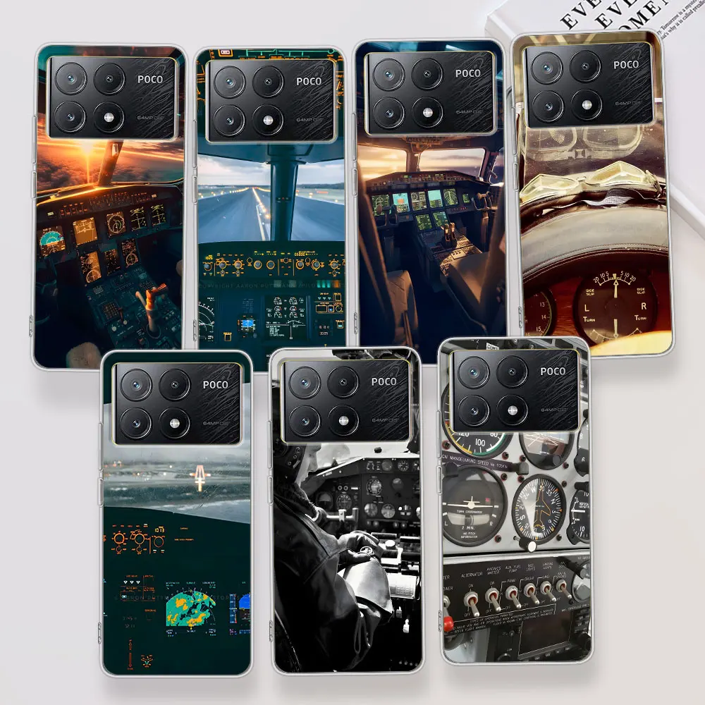 Aviation Aeroplane Pilot Cockpit Case for Xiaomi Poco X6 M5s F3 X3 F4 F5 M4 X4 X5 F1 F2 M3 Pro M5 Transparent Soft Phone Cover