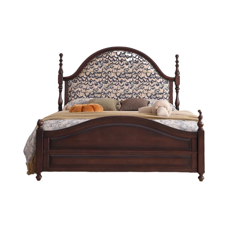 

Retro American, rustic solid wood, soft high box, double French medieval bed