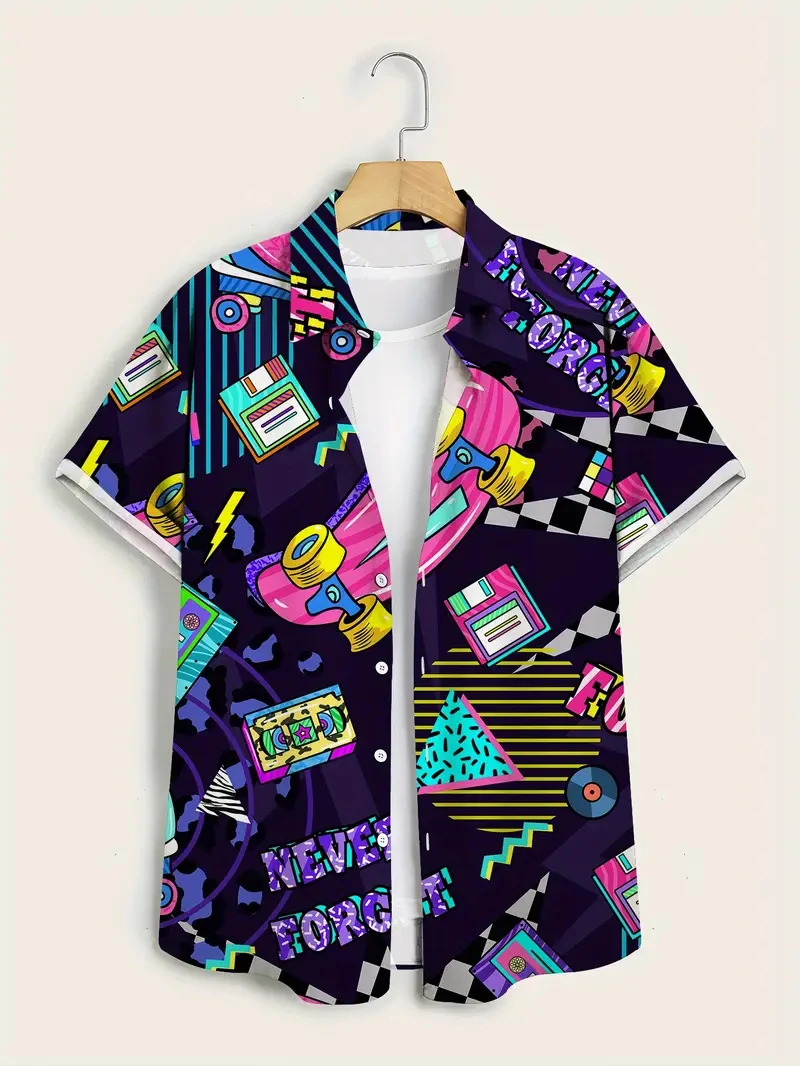

2025 New Men's Shirts 3D Printed Short Sleeve Shirt Art Fashion Pattern Hawaiian Shirt Trend Unisex Button Shirts Men's Clothing