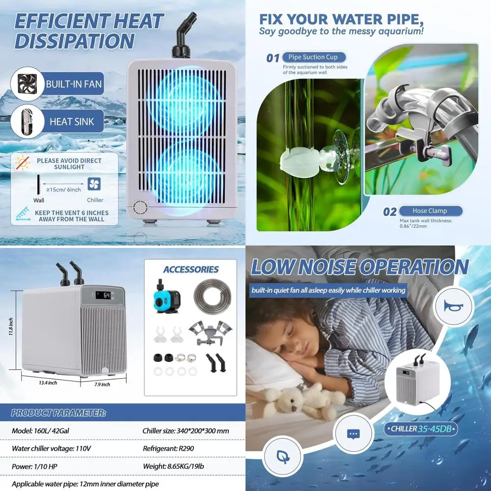 

42 Gallon Aquarium Chiller for Saltwater Corals and Jellyfish, 110V Hydroponics System with Pump and Pipe