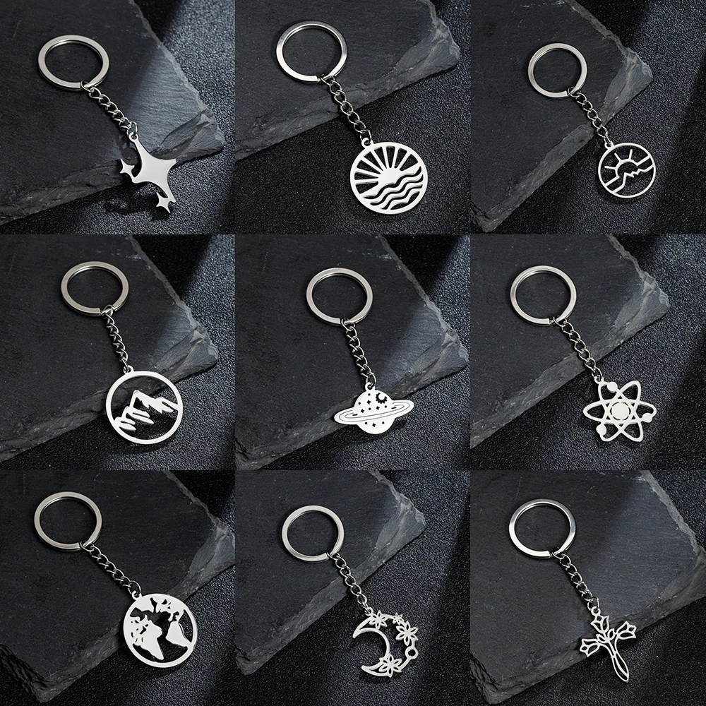 Star And Sun Stainless Steel Keychains Wholesale For Women Saturn Pendant Charms Keyring For Car Keys Key Chain Bag Keyholder