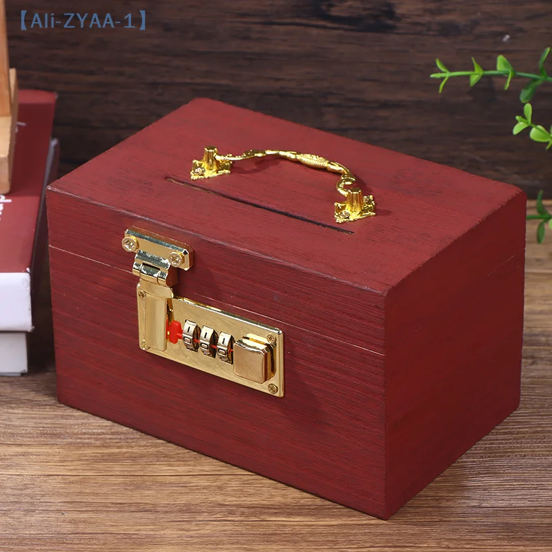 【ZYAA-1】صندوق خشبي بقفل بكلمة مرور، صندوق عملات معدنية لتوفير المال، منظم بنك أصبع مع صندوق كنز قفل لبطاقات الدولارات #1