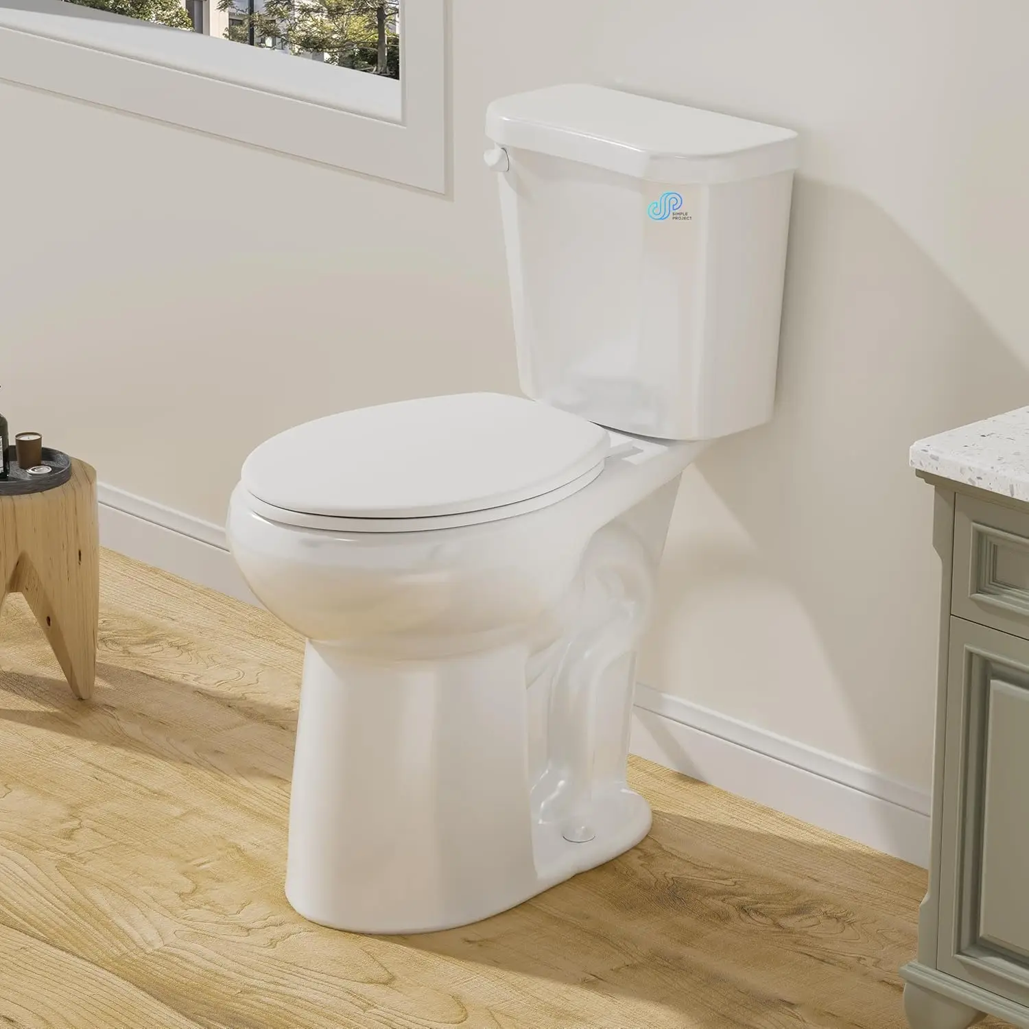 21 Inch High Toilet Round With Comfort Chair Seat, 1.28 Gpf Powerful Single Flush Extra Tall Toilet, 12 Inch Rough In Bathrooms