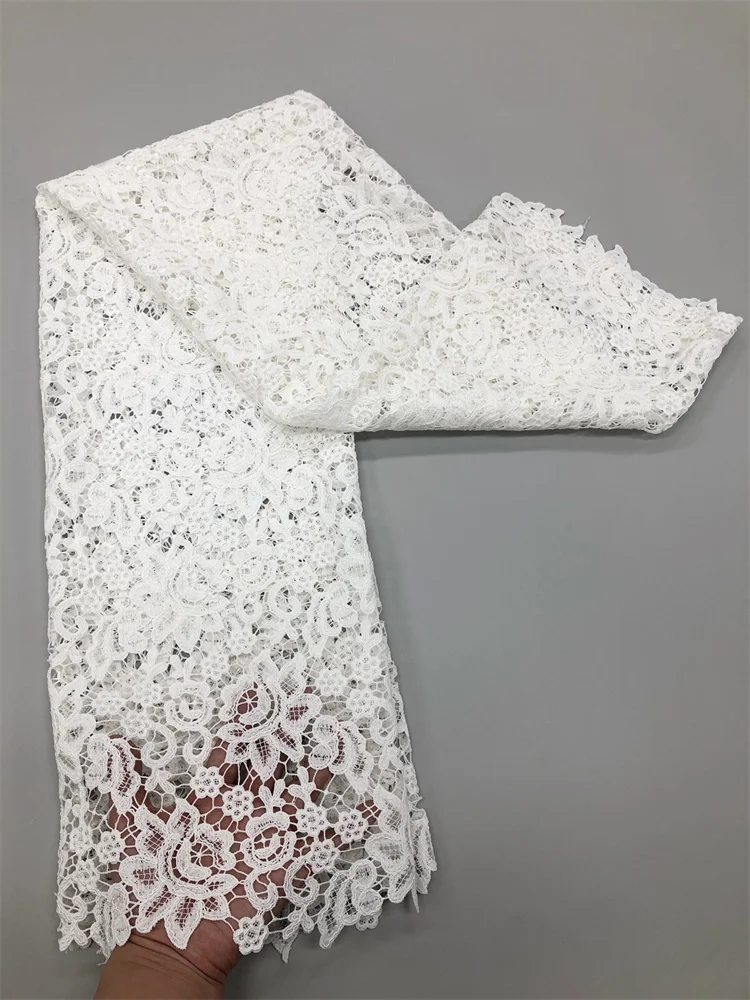 2026 Afrikanischer Stoff Luxuriöse Hochwertige Spitze Wasserlösliche Bestickte Modische Weiche Weiße Spitze 5 Yards – Detail 6