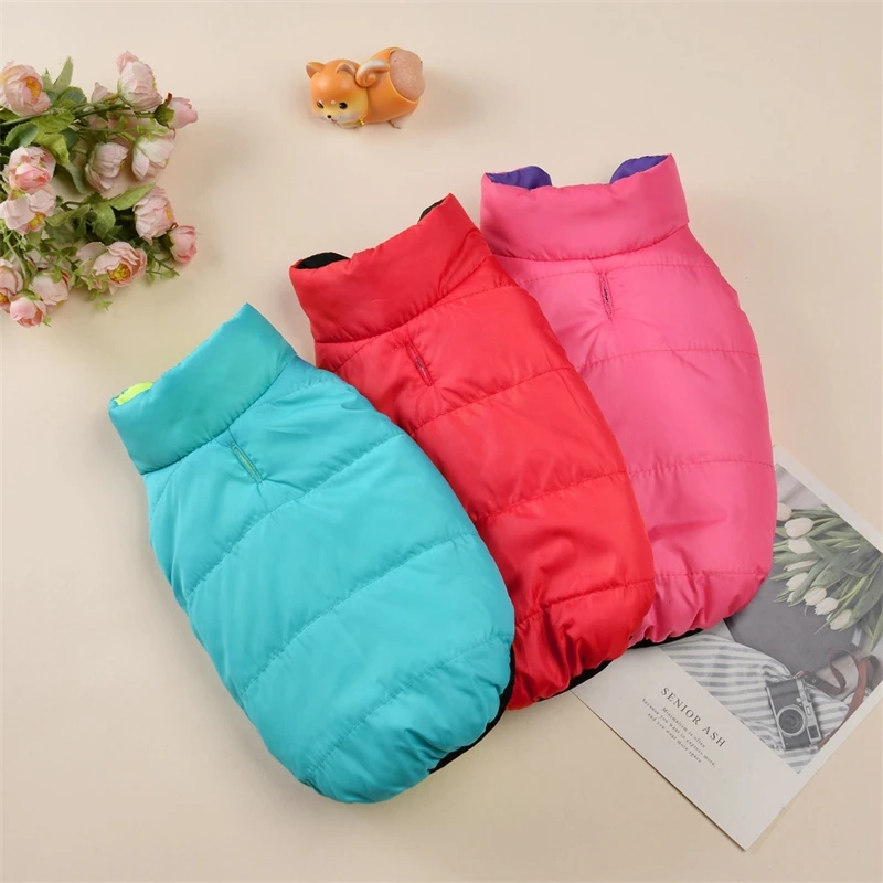 

Двусторонняя одежда для собак для маленьких и средних собак, кошек, холодная зима, теплая стеганая куртка для щенков, жилет, одежда для чихуахуа, таксы, мопса