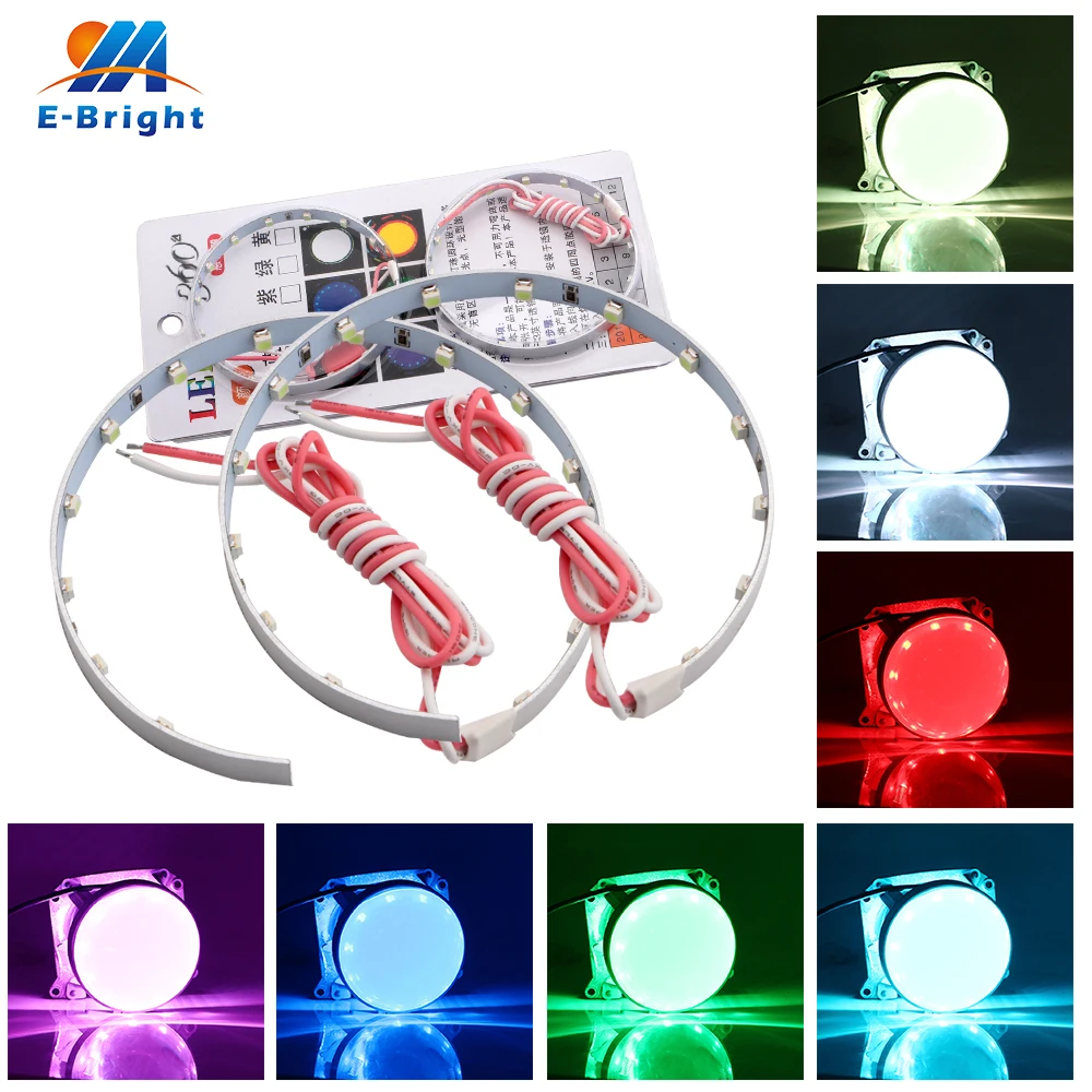 2PCS Devil Eye Demon RGB APP Angel Eyes Ring for 2.5/3.0in Car Motorcycle Headlight Decorative Light White Amber Red Blue Green