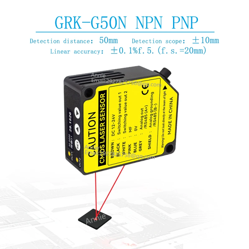 Irregular object measurement and positioning 50mm NPN CMOS Detect overlap of lead frames Laser displacement sensor