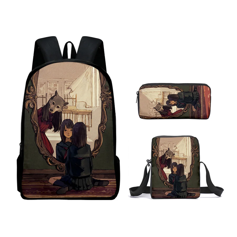 3D Lonely Castle in the Mirror Schoolbag Backpack Primary Middle School Students Backpacks Shoulder Bags Pen Case Laptop Bag