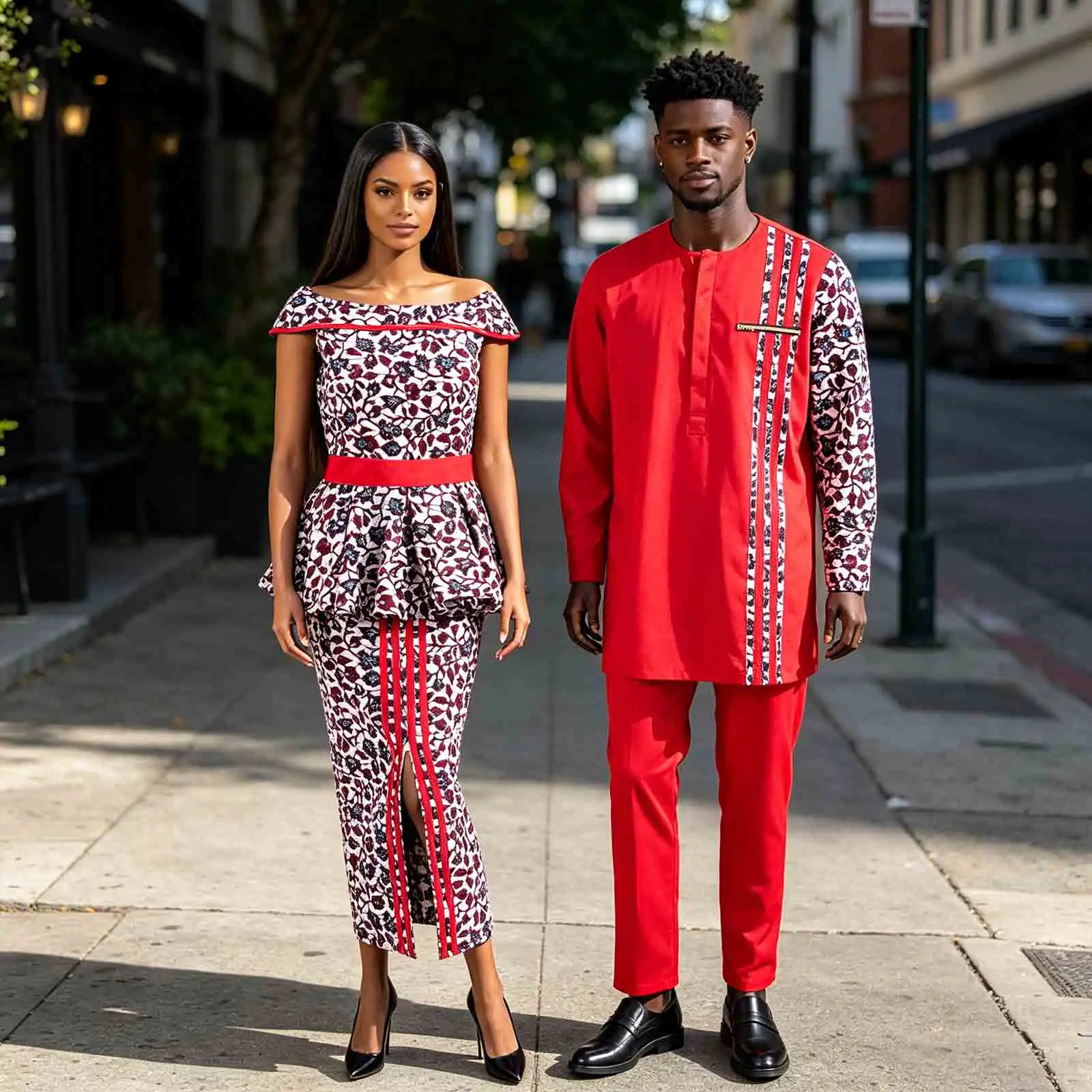 Conjuntos de camisas y pantalones a juego para hombre y mujer, vestidos africanos Dashiki, Top y faldas divididas para boda, Y23C006