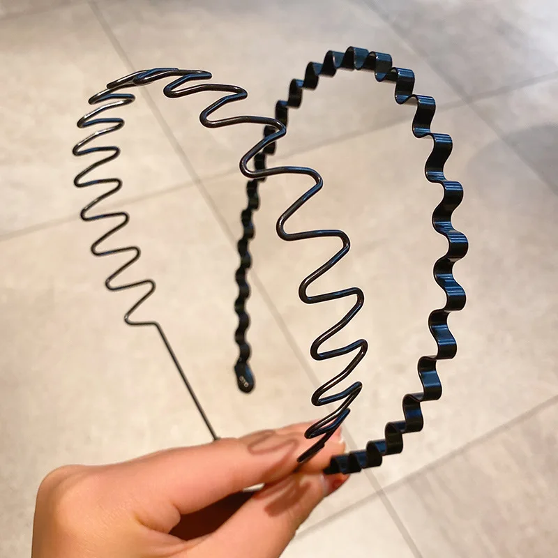 1 Stück Haarbänder Unisex Wellenförmiges Haarband Gesichtswäsche Kopfschmuck Haarband Einfachheit Rutschfestes schwarzes Metall-Spiral-Stirnband – Detail 2