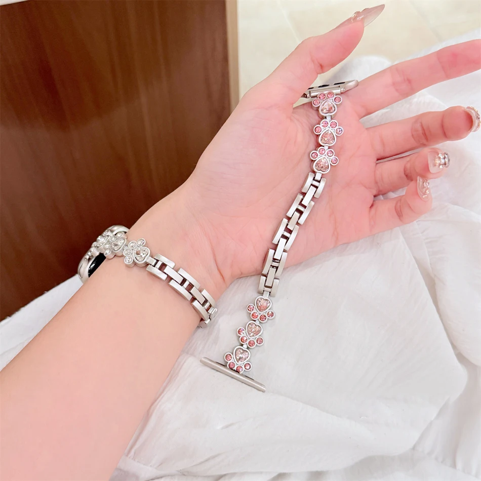 سوار لساعة Apple Watch 38 مم 40 مم 41 مم 42 مم 44 مم 45 مم 46 مم 49 مم سوار Cat's Paw Zircon المعدني لساعة Iwatch Series 10 9 8 7 6 5 4 3 2 SE Ultra