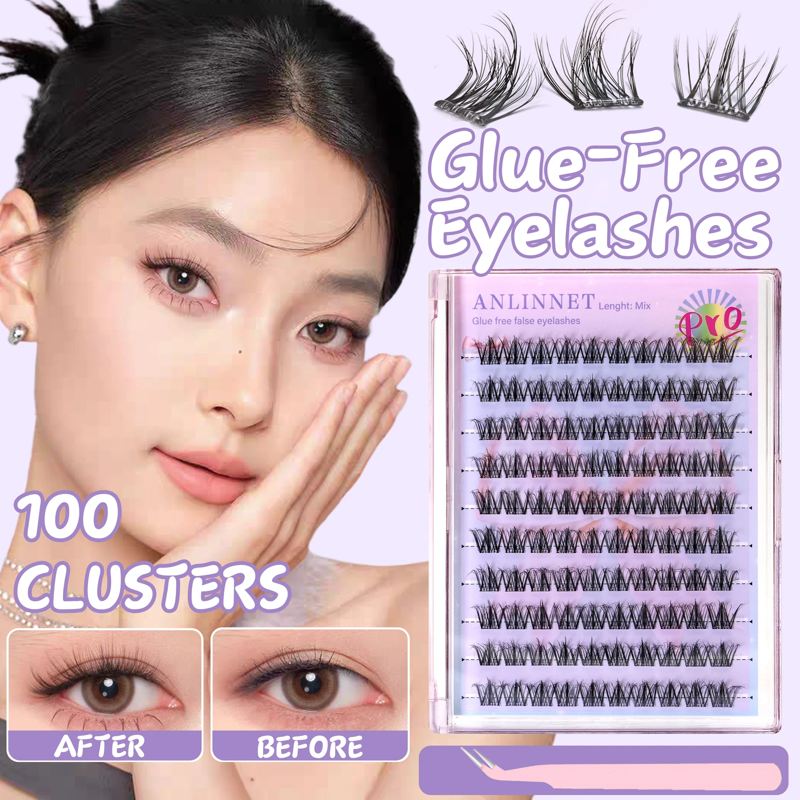 Large Capacity 10 Rows Self-Adhesive False Eyelashes Fluffy Glue-Free Natural Eyelash Extensions Handmade Grafting Lash Clusters
