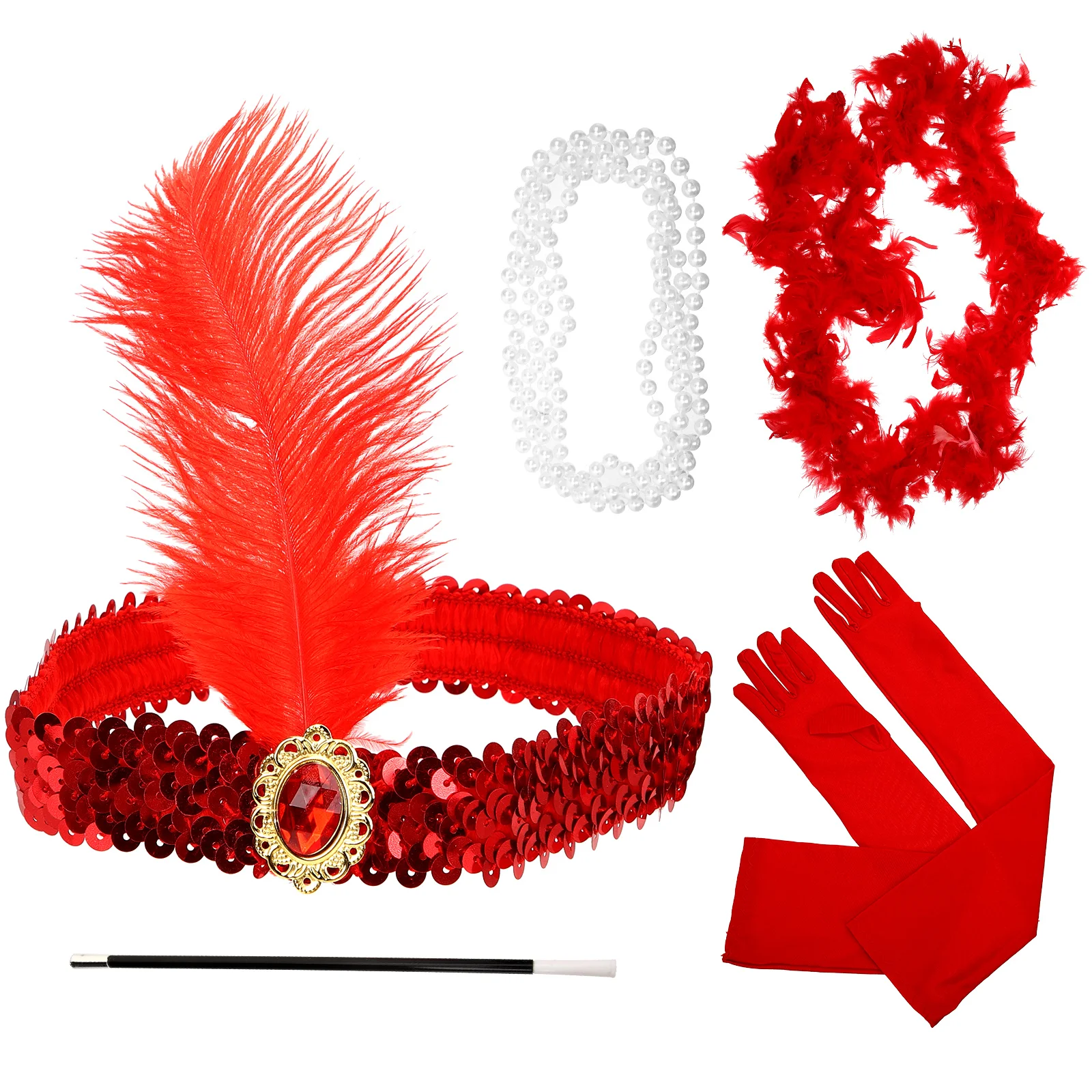 

Retro 1920s Flapper Party Costume Women Halloween Headbands Gloves Bright Sequin Set Photography Props cosplay carnival gift