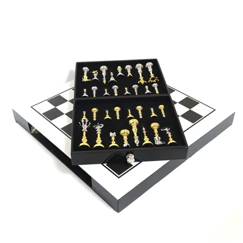 اليدوية المخصصة الذهب الفضة عالية الشفاء سبائك الزنك قطع الشطرنج الفاخرة مجموعة الشطرنج المعدنية لعبة الشطرنج #2