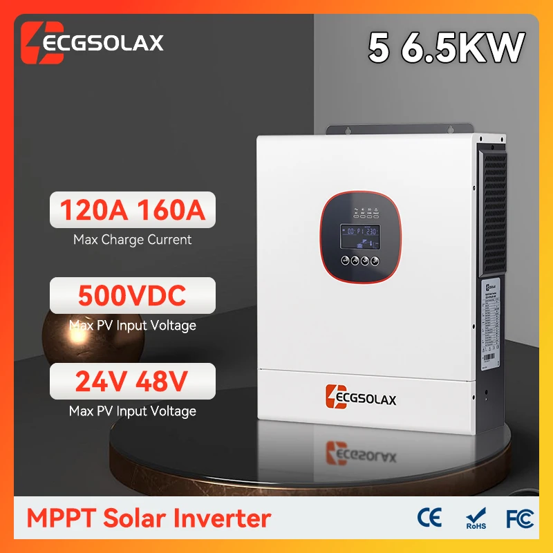 ECGSOLAX 5KW 6.5KW Solar Hybrid Inverter 24V 48V Single-phase 230VAC With MPPT 120A 160A Charging Solar Inverter Count-in WIFI
