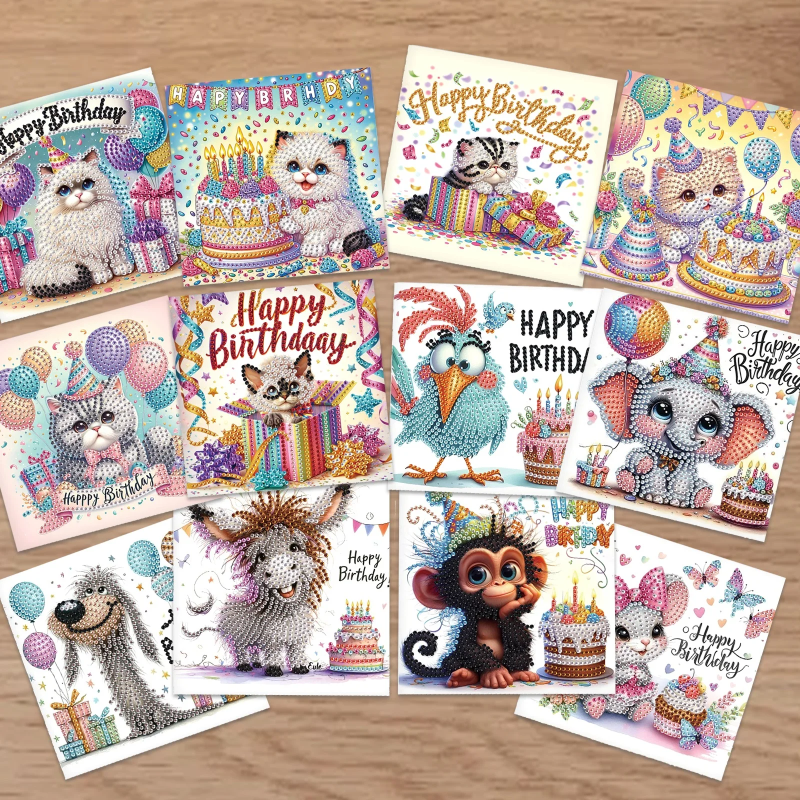 

12Pcs Diamond Art Painting Greeting card Kits for Adults,Birthday animal Greeting cards Diamond Art card for Creative Decor Gift