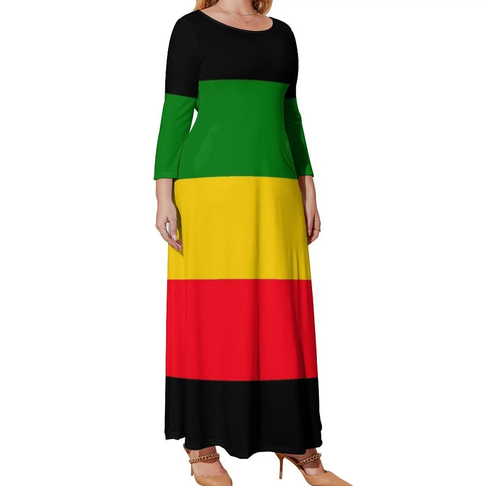 

Женское летнее платье с длинным рукавом, зеленое, желтое и красное платье с флагом раста, роскошные женские платья