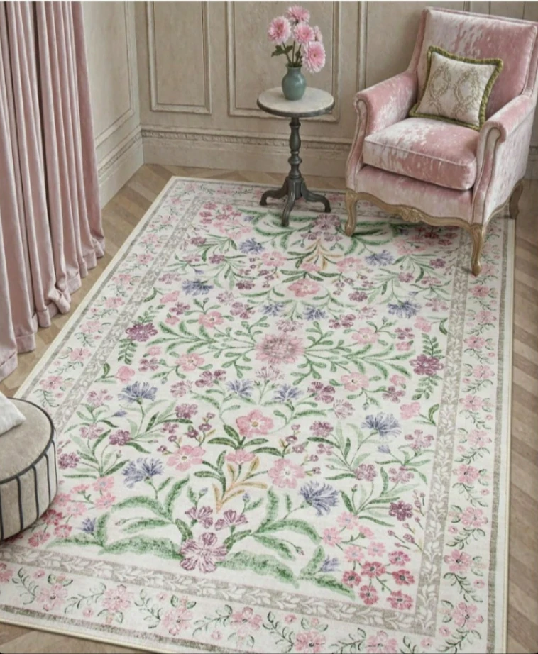Pastel Watercolor Floral Printed Floor Mat French Cottage Decor Area Rug for Living Room Bedroom Home Ornament