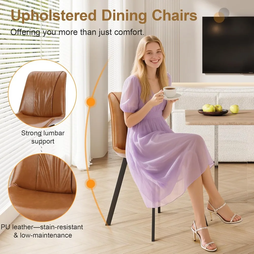 Upholstered Dining Chairs Set of 4, Modern Kitchen & Dining Room Chairs, Faux Leather, Sturdy Metal Legs, for Living Room