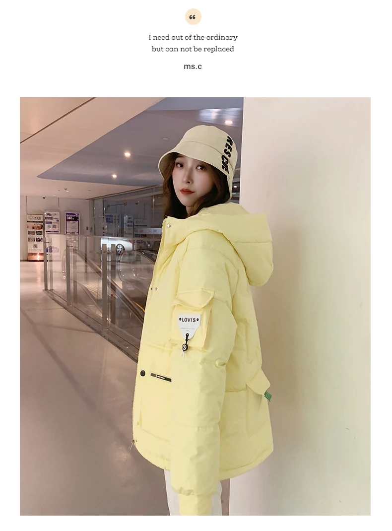 2022 Winter Down Cotton Jackets Women\'s Clothes Short Parkas Slim Hooded Warm Winter Coats Female Yellow Outerwear fp297