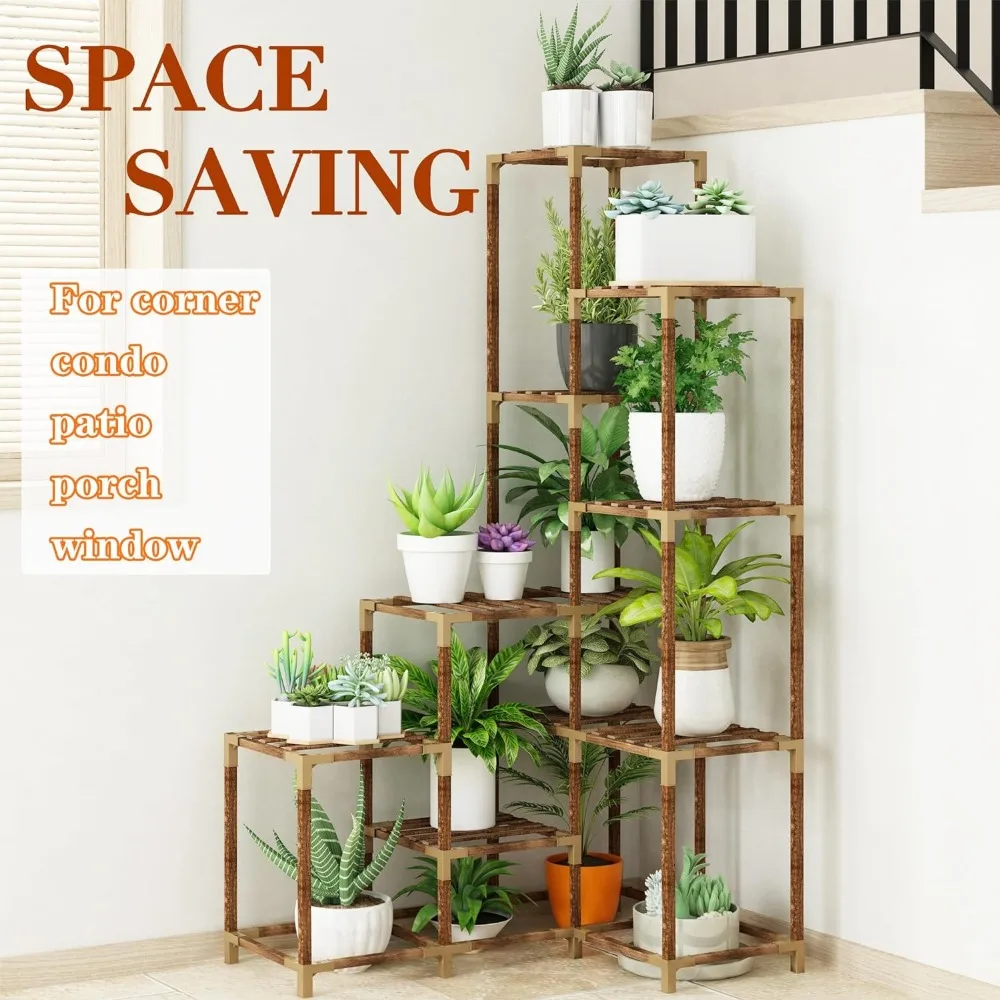 Plant Stand Indoor Outdoor, 14 Tier Large Corner Plant Stand Tall Plant Shelf Rack Flower Stand For Multiple Plants