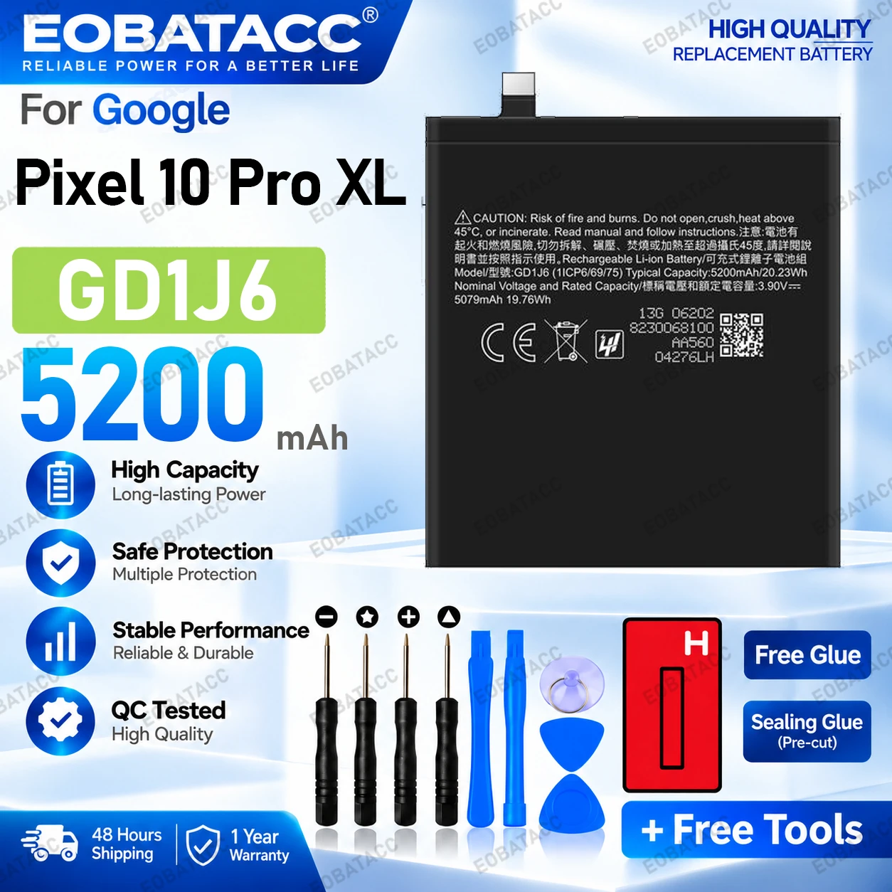 New High Quality Safe Durable GD1J6 Battery For Google Pixel 10 Pro XL Replacement Long Lasting+Free Tools