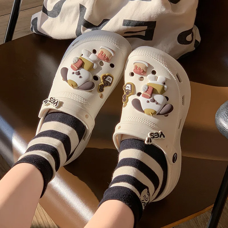 Women Hole Shoes Summer Thick Soft Bottom EVA Beach Sandals Cute Outdoor Clogs Garden Shoes Non-slip Home Shower Clogs