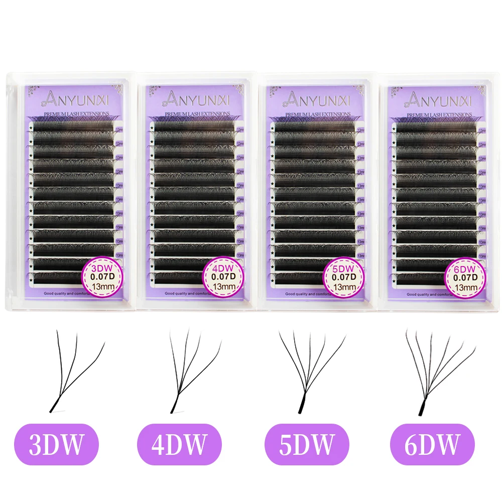 ANYUNXI W Shaped Eyelash Extension Automatic Flowering W Shape Bloom 2D 3D 4D 5D 6D Premade Fans Eyelash Makeup Natura YY Lashes