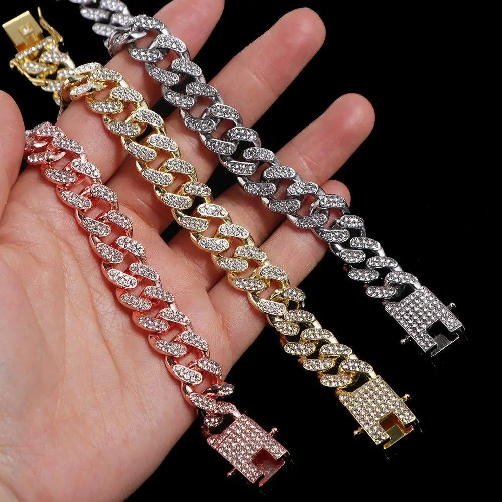 Pet Dog Cat Chain Collar Jewelry Metal Material with Diamond 12.5mm Width Collar Pitbull Personalised Dogs Collars Accessories