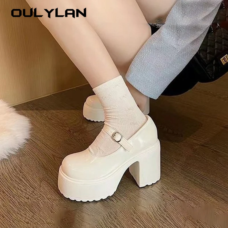 Women's British Style Spring 2024 Flat Shoes Jet Black Thick Bottom One-piece Buckle Shoes Single Rubber Upper