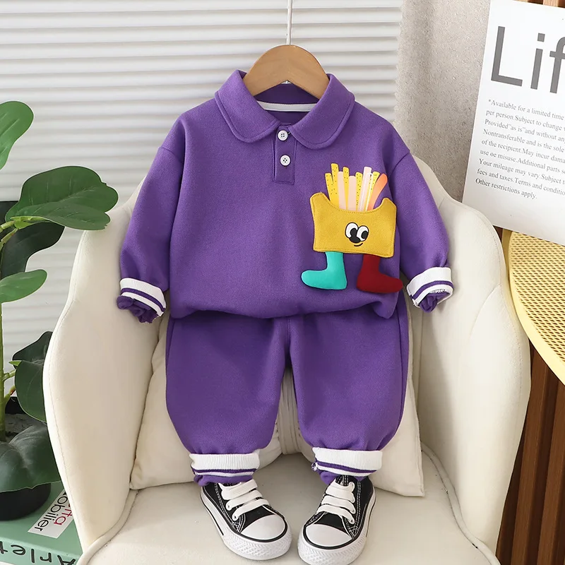 Children Lapel Cartoon Sweatshirt+Pants 2PCS Suits Casual Boys Sports Sets Cotton Wear Babies Boys Clothing Sets 80-120CM